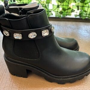 Black Ankle Boots with Crystal Embellishments